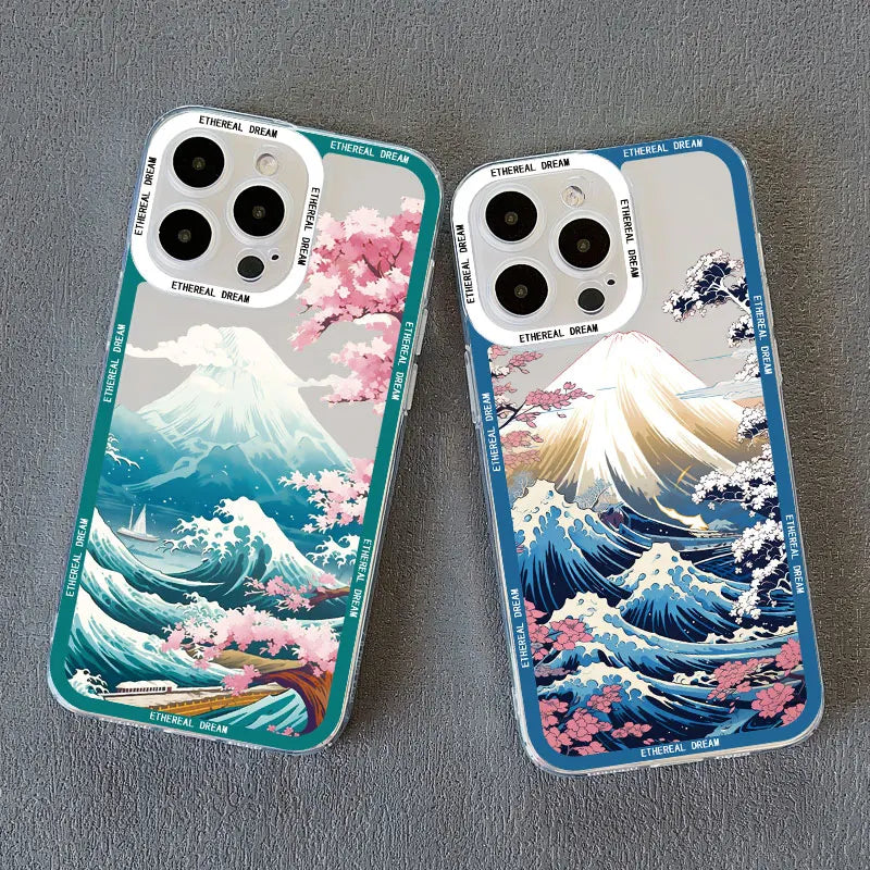 Japanese Wave Art Clear Phone Case