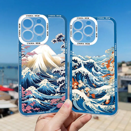 Japanese Wave Art Clear Phone Case