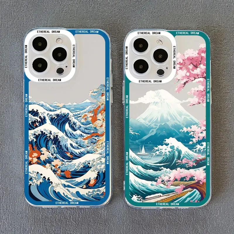 Japanese Wave Art Clear Phone Case