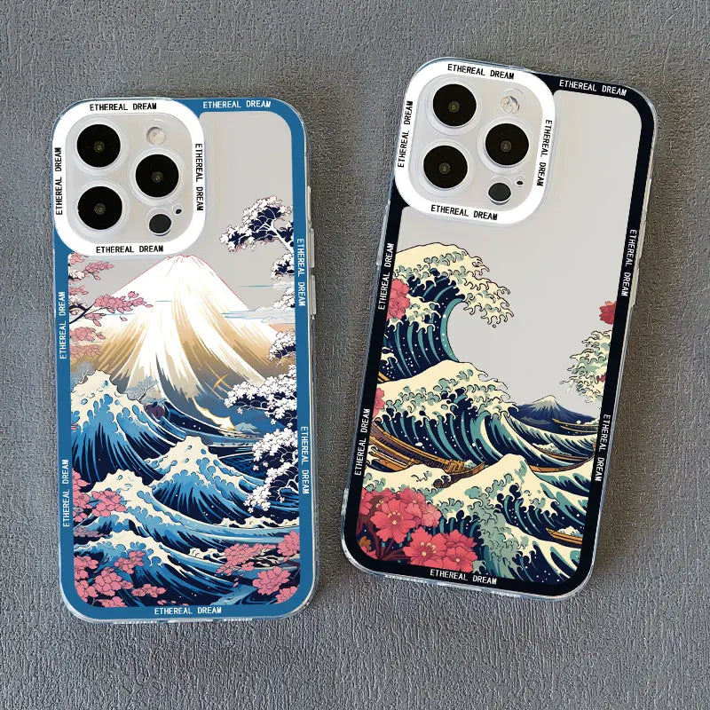 Japanese Wave Art Clear Phone Case