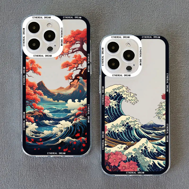 Japanese Wave Art Clear Phone Case