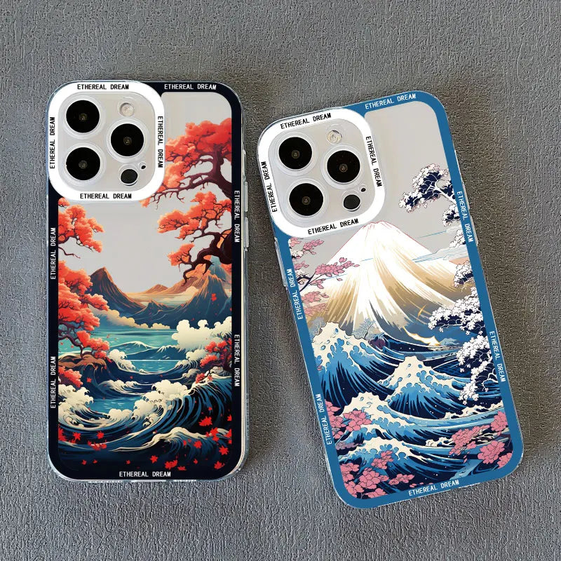 Japanese Wave Art Clear Phone Case